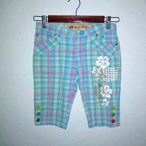 Apple Bottoms 8 Girls Summer Cotton Aqua Plaid Bermuda Shorts Kids